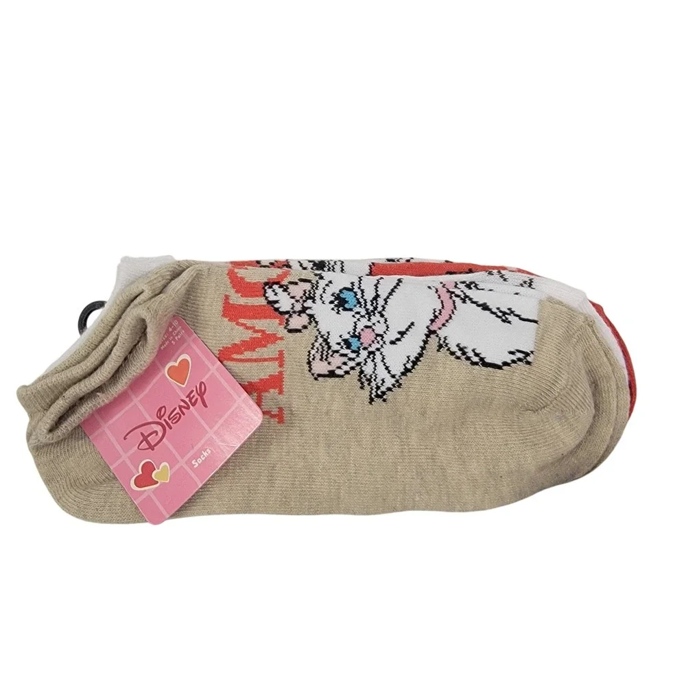 Disney Marie Cat‎ Amore Hearts Love Socks Women Shoe Size 4-10 No Show 5 Pairs